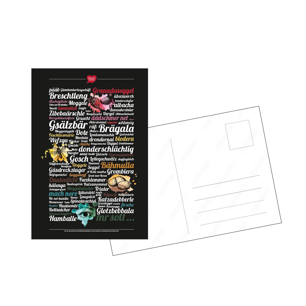 Postkarte/Aufkleber Schwätzbänkle schwäbische Lieblingsbegriffe Postkarte/Aufkleber Schwätzbänkle schwäbische Lieblingsbegriffe