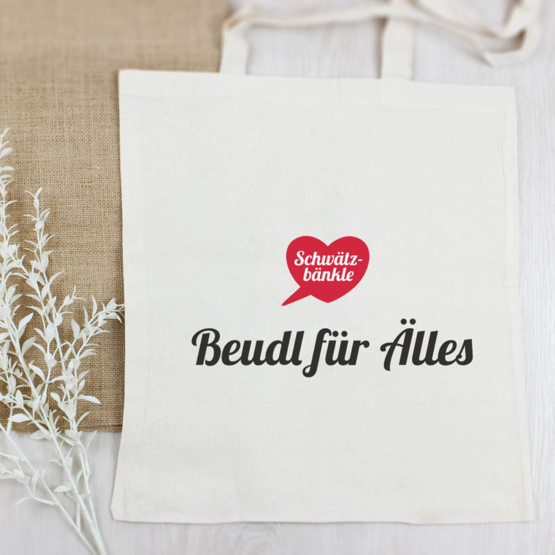 Baumwolltasche Schwätzbänkle – Beudl für Älles