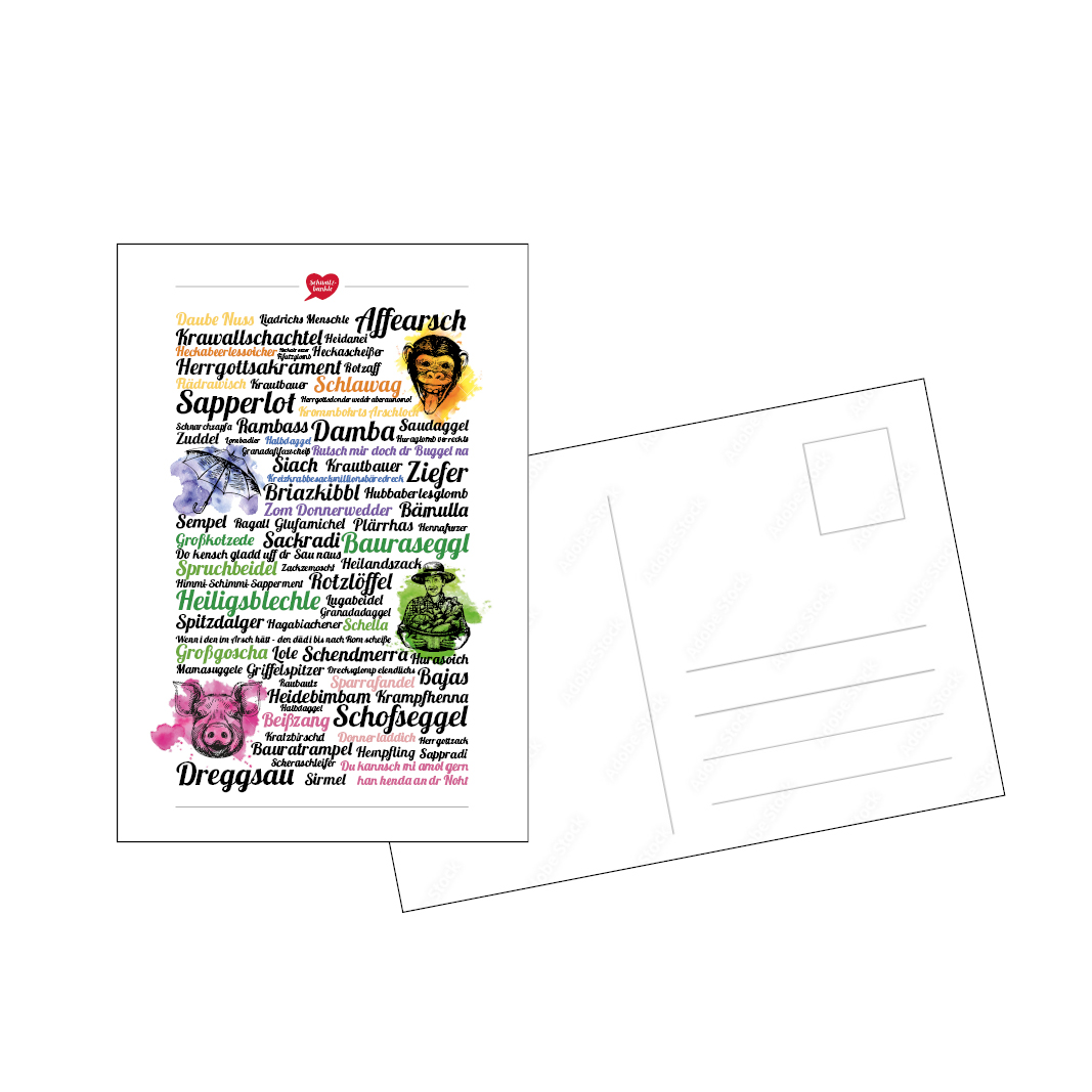 Postkarte/Aufkleber Schwätzbänkle Flüche und Schimpfwörter