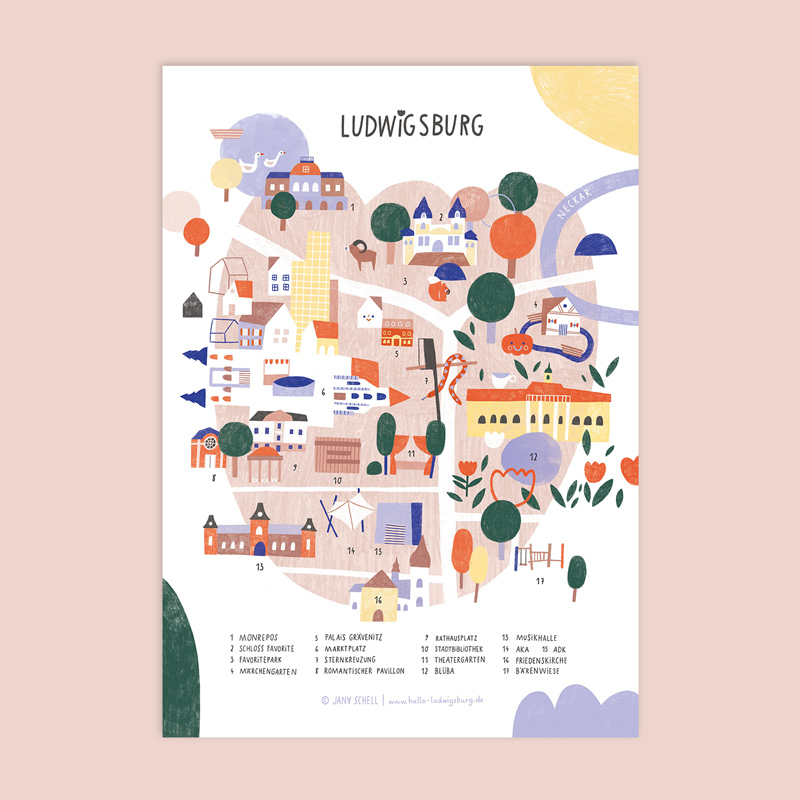 Illustriertes City-Poster von Ludwigsburg Illustriertes City-Poster von Ludwigsburg