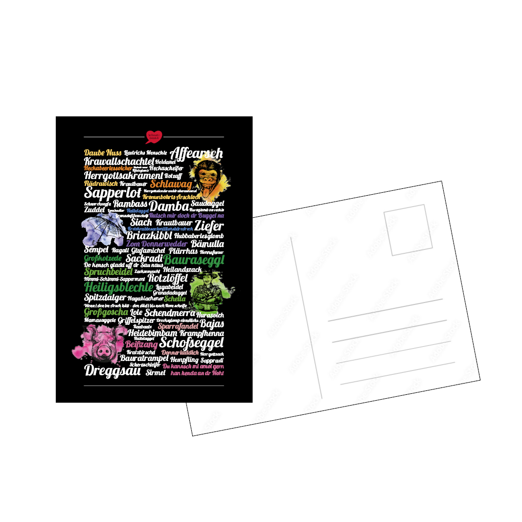 Postkarte/Aufkleber Schwätzbänkle Flüche und Schimpfwörter Postkarte/Aufkleber Schwätzbänkle Flüche und Schimpfwörter