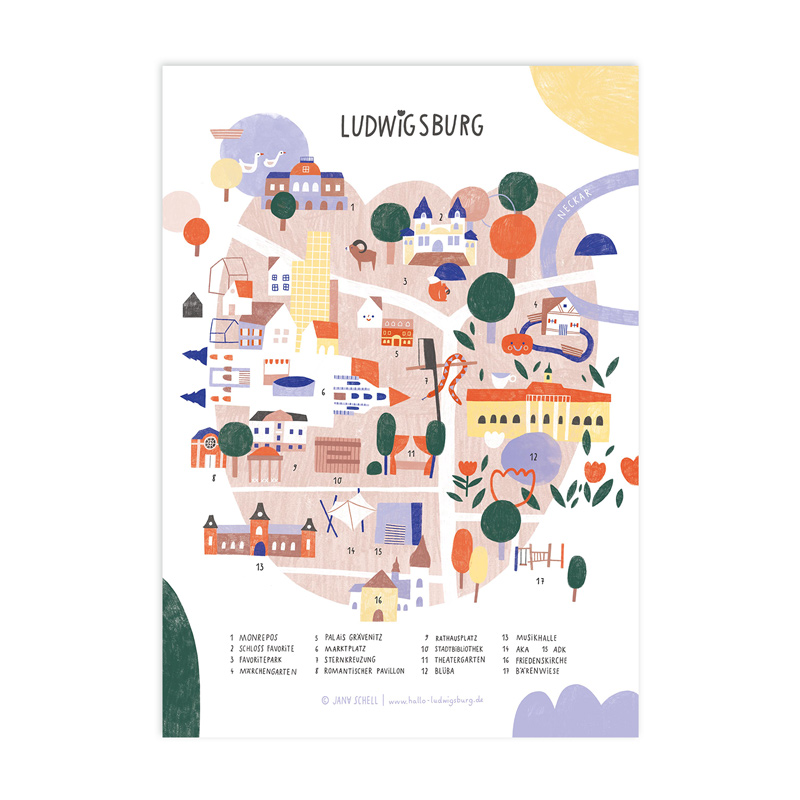 Illustriertes City-Poster von Ludwigsburg Illustriertes City-Poster von Ludwigsburg