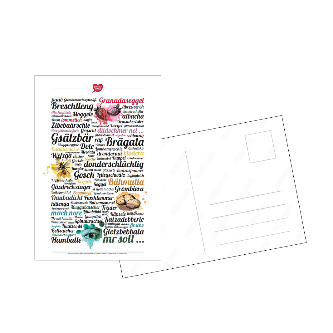 Postkarte/Aufkleber Schwätzbänkle schwäbische Lieblingsbegriffe Postkarte/Aufkleber Schwätzbänkle schwäbische Lieblingsbegriffe