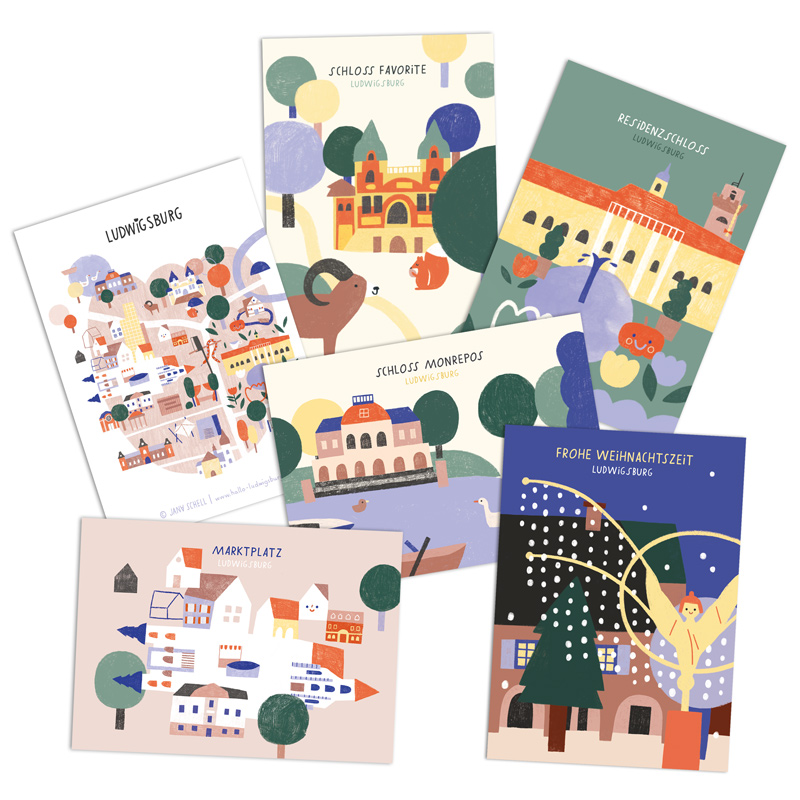 Illustrierte City-Postkarten von Ludwigsburg Illustrierte City-Postkarten von Ludwigsburg
